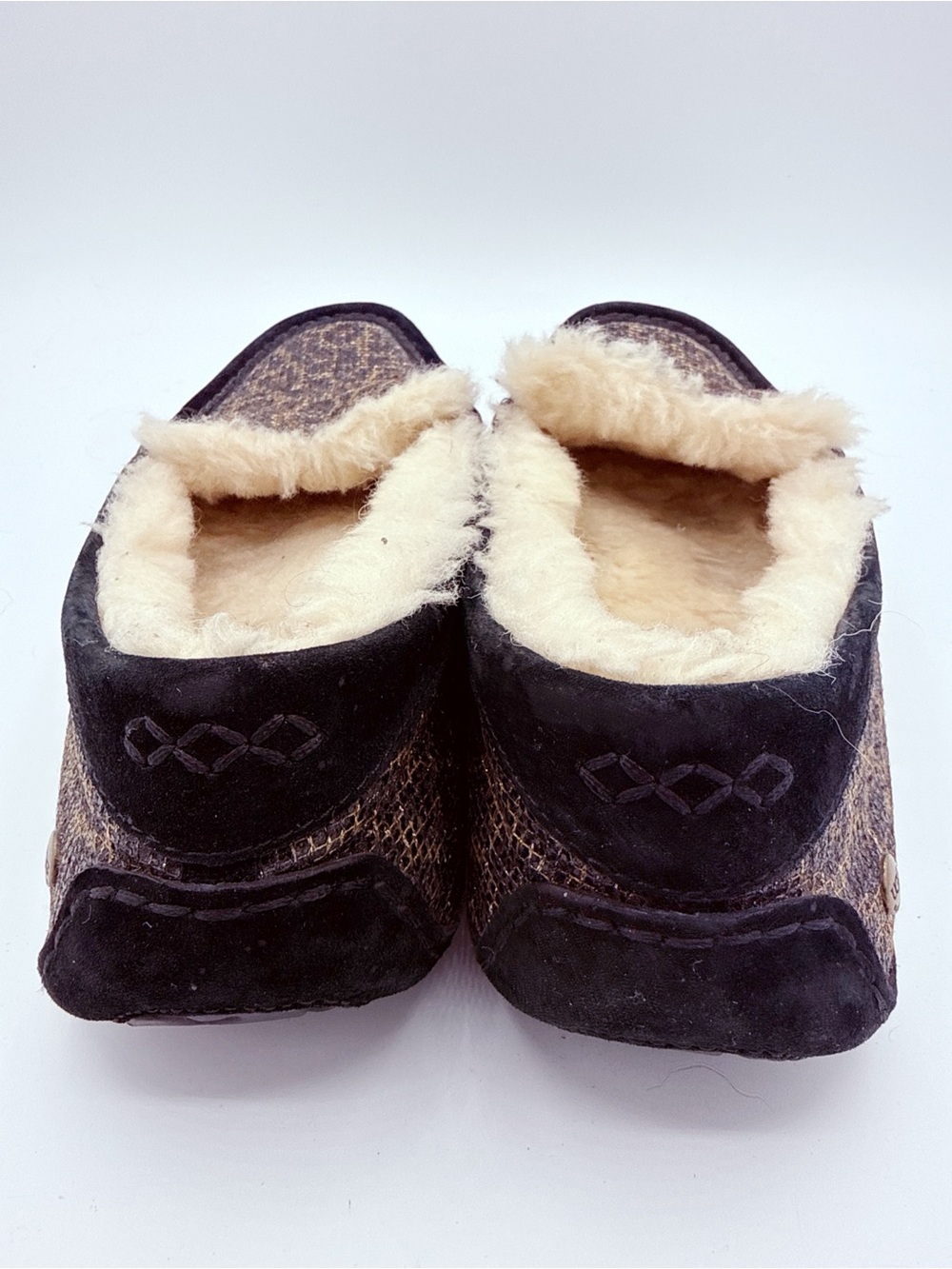 Ugg Ansley Glitter Leopard Sheepskin Lined Moccasins Slippers - Picture 6 of 8